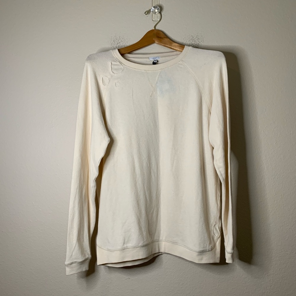 NWT Tavik Cream Distressed Pullover Fleece Sweatshirt L